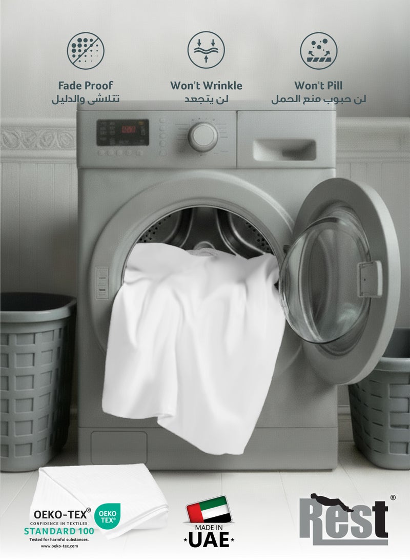 ريست REST Fitted Bedsheet 160x200+30cm Breathable Plush White Fabric with Deep Pockets Machine Washable for Optimal Protection - Image 5